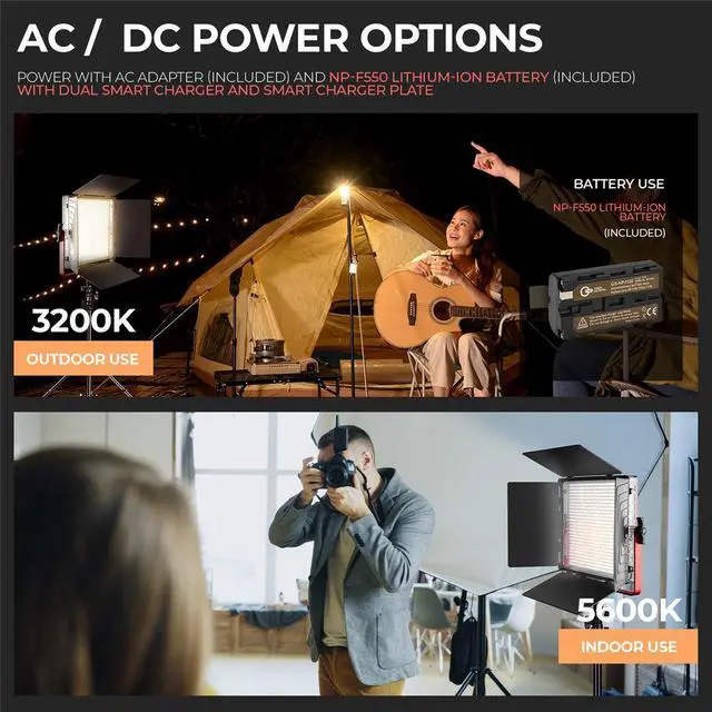 Alt view image 5 of 7 - Great Video Maker MB832 50W Bi-Color Soft LED Panel 3-Light Kit, Bundle with 6x Batteries, Dual Charger and 2x Charger Plate