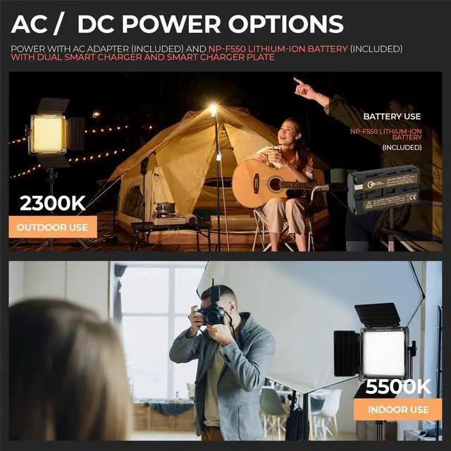 Alt view image 4 of 7 - Great Video Maker 560AS 30W Bi-Color Soft LED Panel 3-Light Kit, Bundle with Green Extreme Dual Smart Charger, 6x NP-F550 Lithium-Ion Battery, Smart Charger Plate