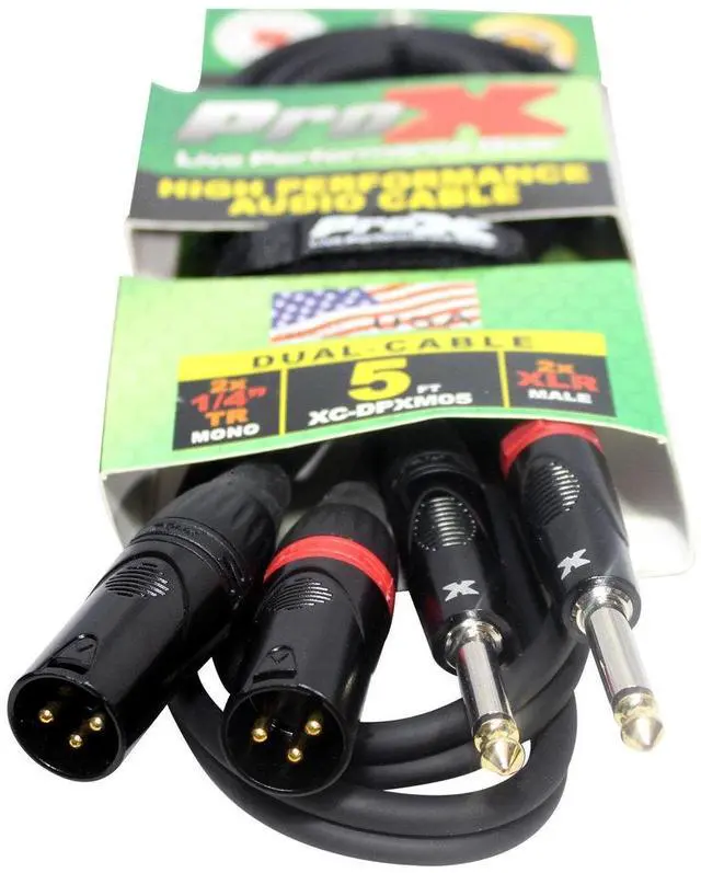 Alt view image 3 of 3 - ProX XC-DPXM05 5' Dual 1/4" TS-M to Dual XLR-M Unbalanced High Performance Audio Cable