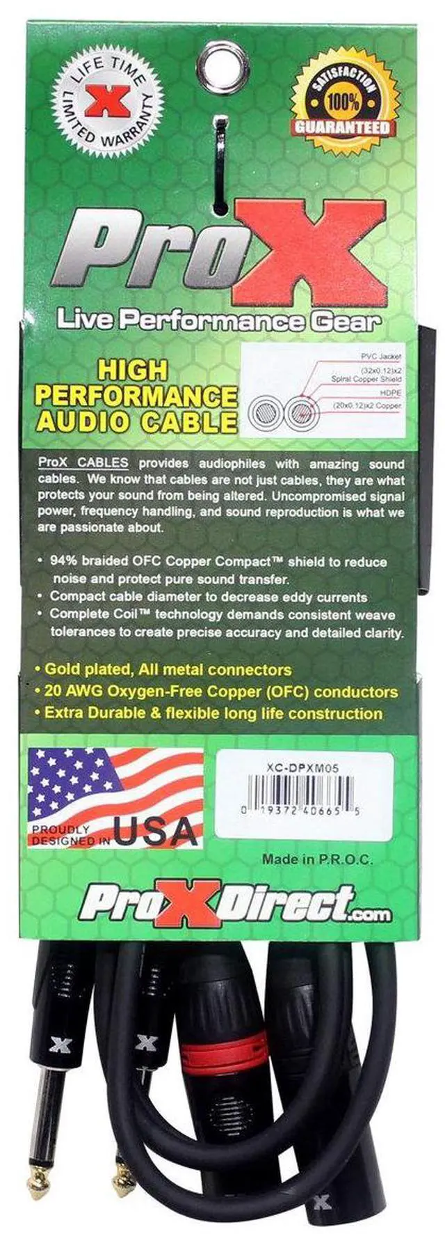 Alt view image 2 of 3 - ProX XC-DPXM05 5' Dual 1/4" TS-M to Dual XLR-M Unbalanced High Performance Audio Cable