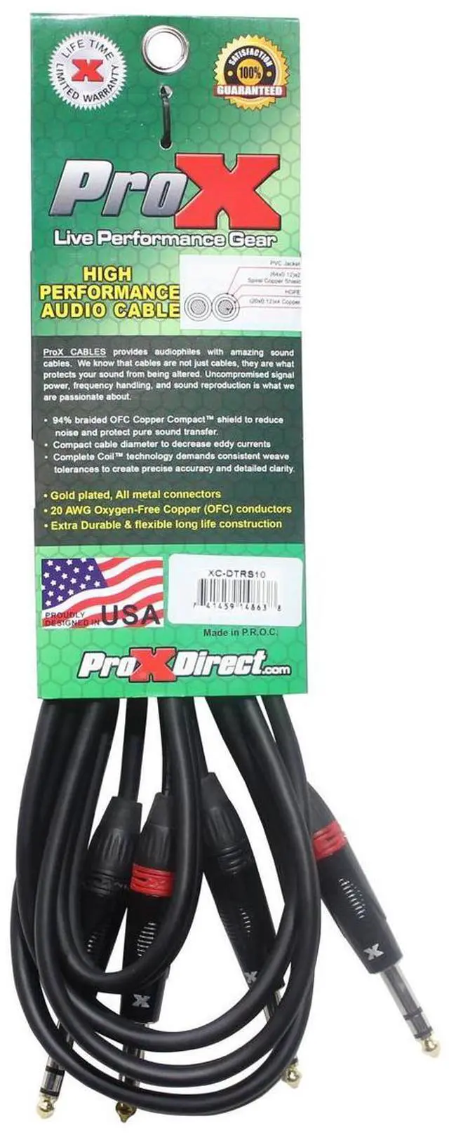 Alt view image 3 of 6 - ProX XC-DTRS10 10 Ft. Balanced Dual 1/4" TRS-M to Dual 1/4" TRS-M High Performance Audio Cable
