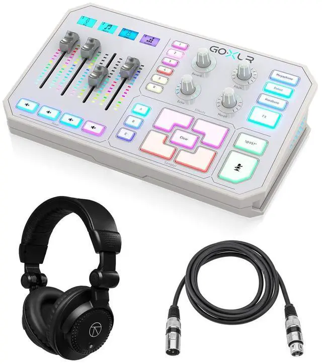 Main image of TC Helicon GoXLR 4-Channel USB Streaming Mixer, White, Bundle with TAPH100 Headphones and 6' Microphone Cable
