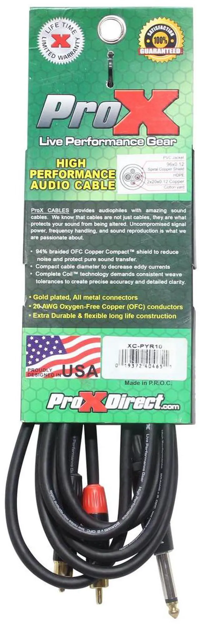 Alt view image 4 of 6 - ProX XC-PYR10 | 10\' 1/4 TS to Dual RCA Cable