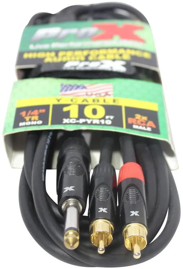 Alt view image 5 of 6 - ProX XC-PYR10 | 10\' 1/4 TS to Dual RCA Cable