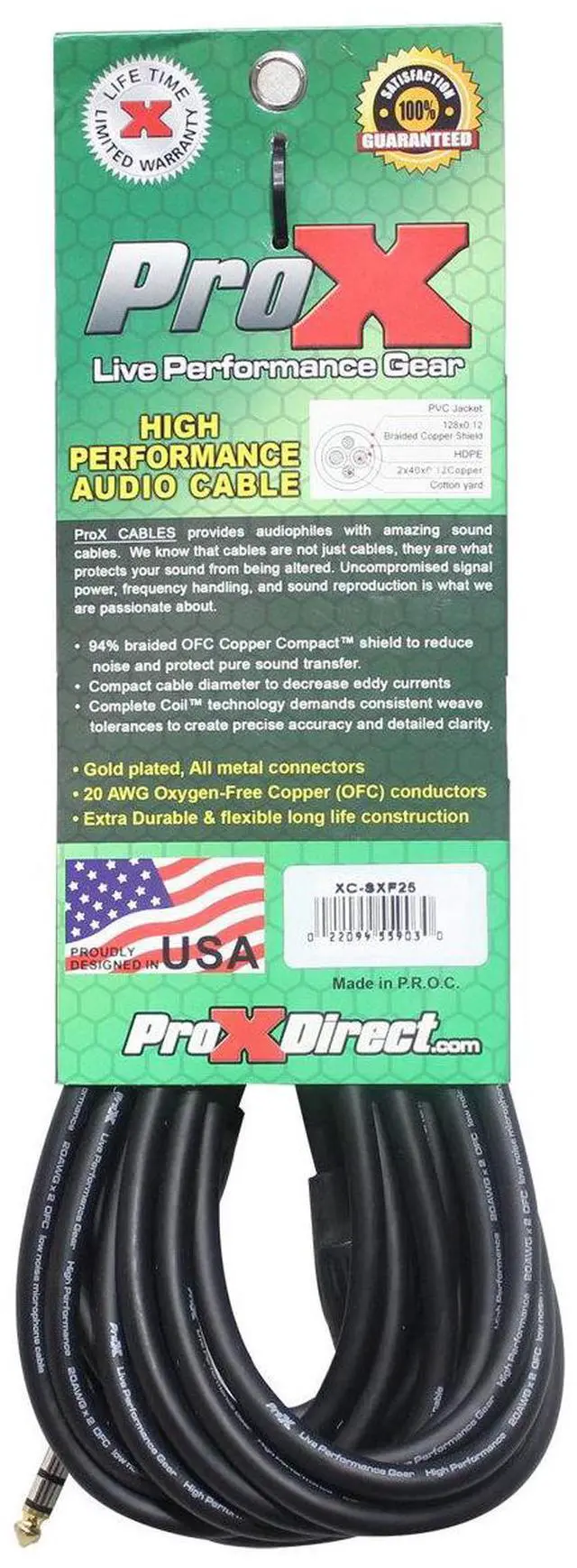 Alt view image 2 of 3 - ProX XC-SXF25 25' 1/4" TRS-M to XLR3-F Balanced High Performance Audio Cable