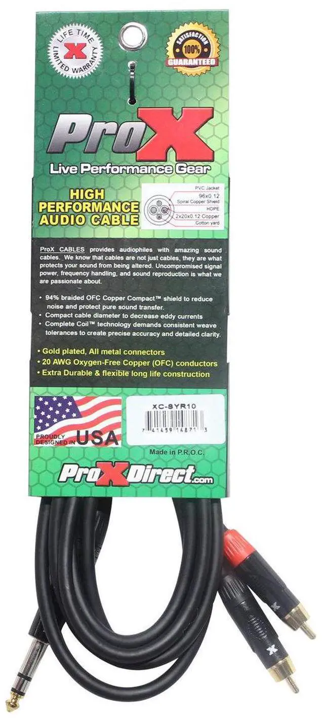 Alt view image 4 of 5 - ProX XC-SYR10 | 10\' 1/4 TRS to Dual RCA
