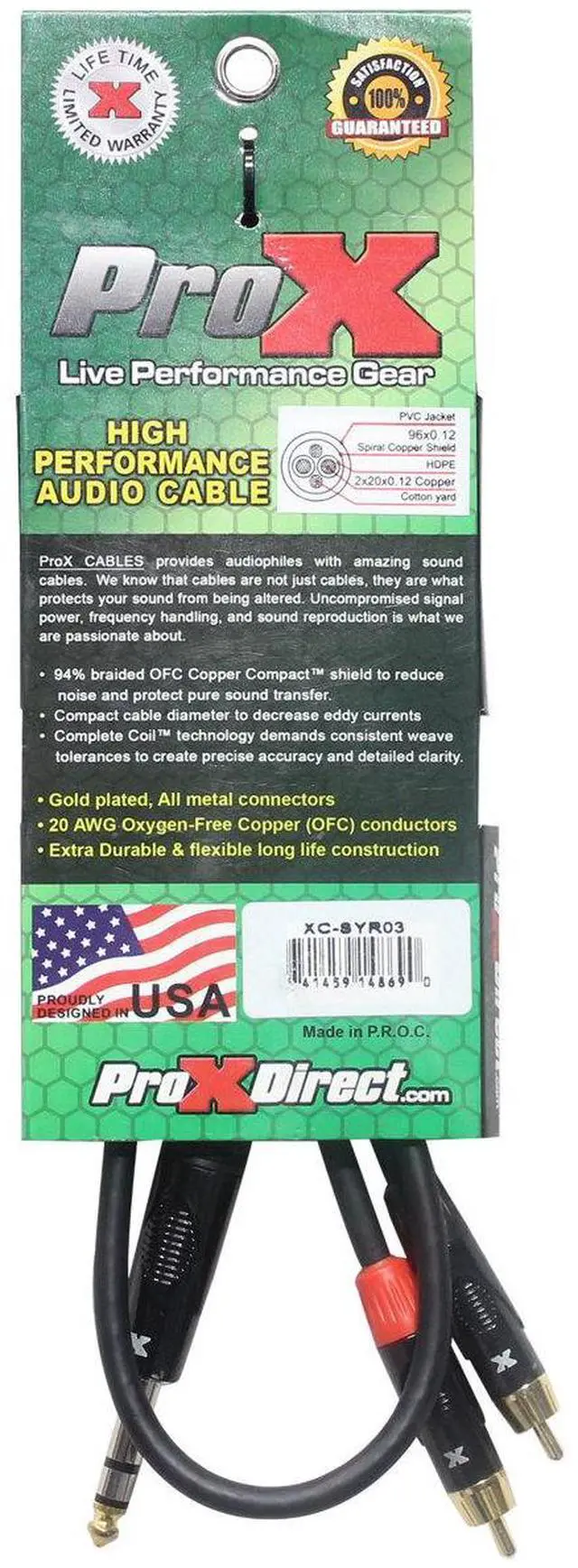 Alt view image 4 of 6 - ProX XC-SYR03 | 3\' 1/4 TRS to Dual RCA Cable