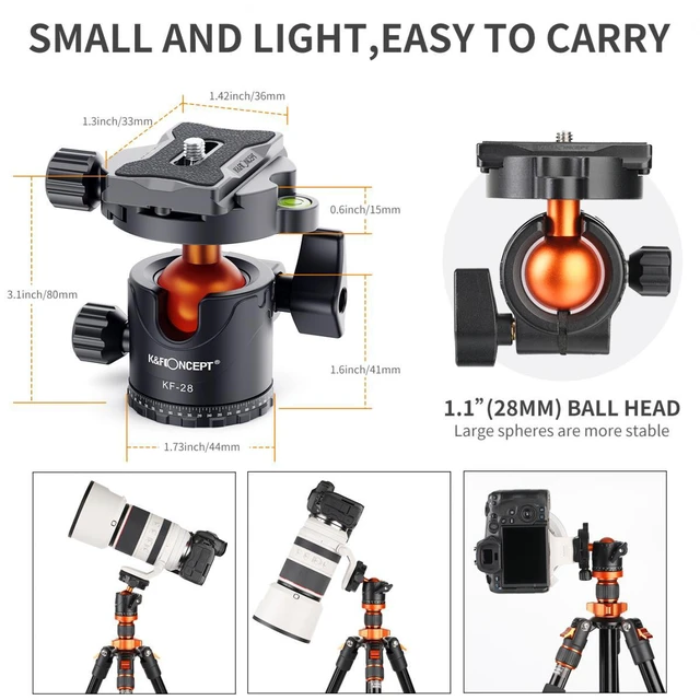 Alt view image 2 of 7 - K&F Concept KF-28 Series 28mm Aluminum Alloy Panoramic Ball Head, 22 lbs Load Capacity
