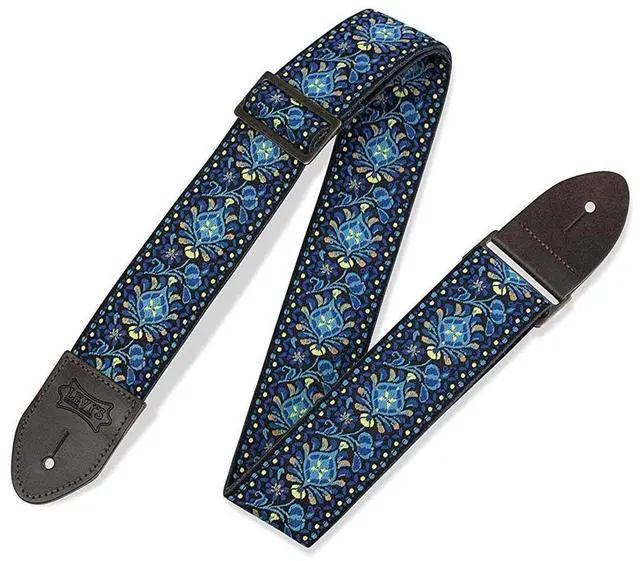 Alt view image 2 of 2 - Levy's M8HTV-04 2" Hootenanny Jacquard Weave Guitar Strap - Blue Floral Design