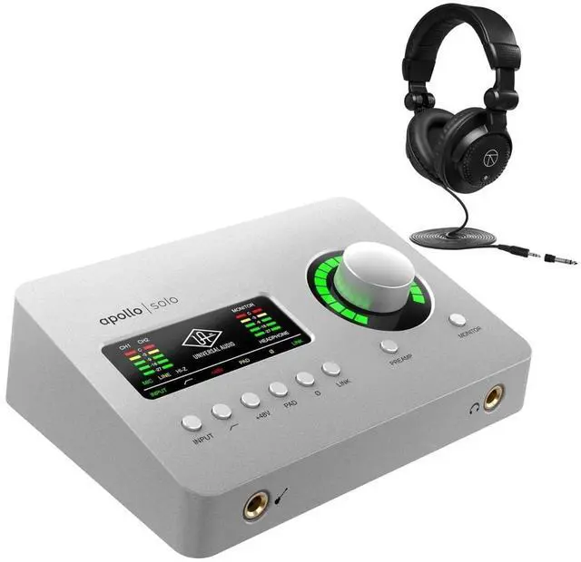 Main image of Universal Audio Apollo Solo Heritage Edition Desktop 2x4 Thunderbolt 3 Audio Interface with Realtime UAD Processing for Mac and Windows Bundles With Closed-Back Studio Monitor Headphones