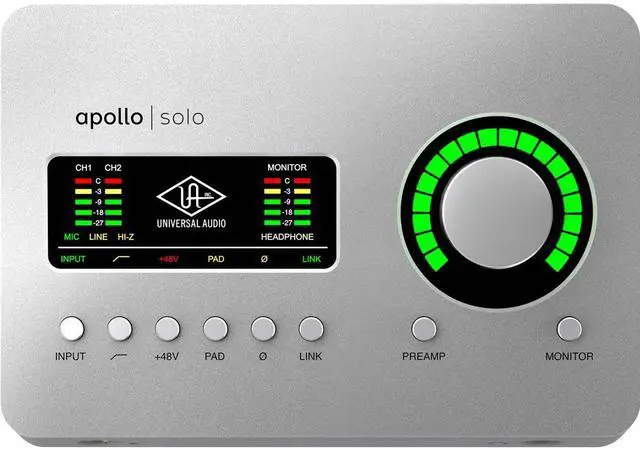 Alt view image 2 of 7 - Universal Audio Apollo Solo Heritage Edition Desktop 2x4 Thunderbolt 3 Audio Interface with Realtime UAD Processing for Mac and Windows Bundles With Closed-Back Studio Monitor Headphones