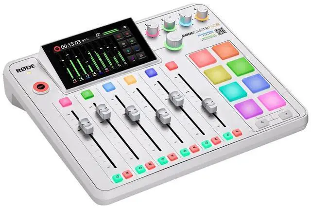 Alt view image 2 of 6 - Rode RODECaster Pro II Integrated Audio Production Studio Console, White, Bundle with NTH-100M Professional Over Ear Headphones, SanDisk 32GB Extreme microSDHC Class 10 U3 Memory Card