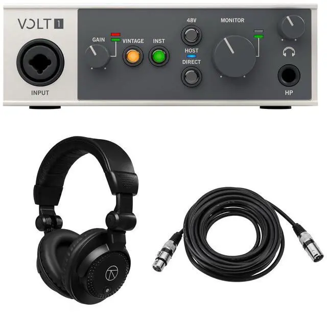 Main image of Universal Audio Volt 1 Portable 1x2 USB Type-C Audio/MIDI Interface, Bundle with TAPH100 Monitor Headphones and 25' Microphone Cable