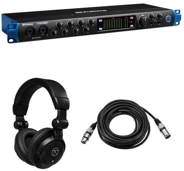 Main image of PreSonus Studio 18x20 High-Definition USB Type-C Audio/MIDI Interface, Bundle with TAPH100 Monitor Headphones and 25' Microphone Cable