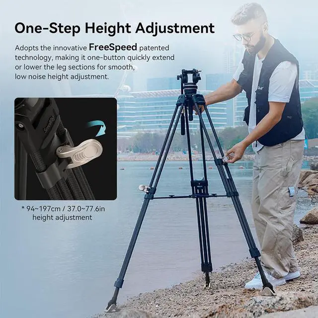 Alt view image 2 of 7 - SmallRig FreeBlazer AD-100 3-Section Heavy-Duty Carbon Fiber Tripod with Video Head