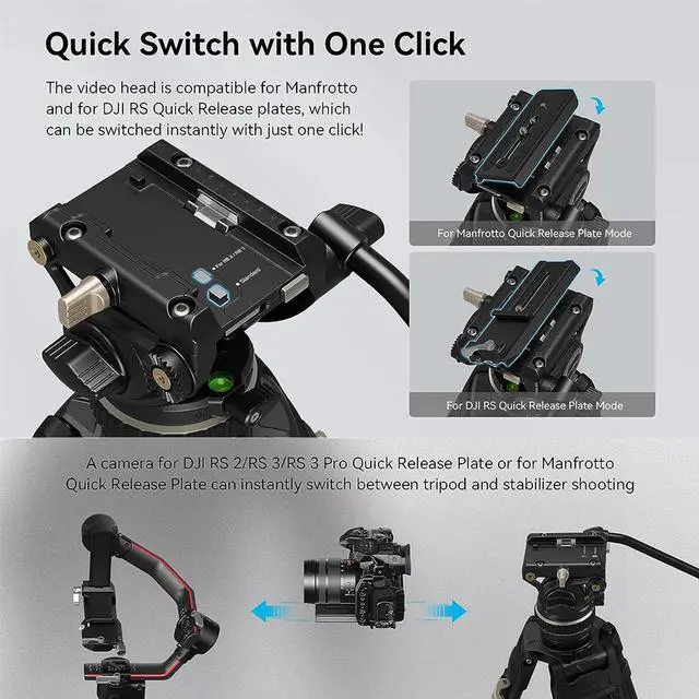 Alt view image 4 of 7 - SmallRig FreeBlazer AD-100 3-Section Heavy-Duty Carbon Fiber Tripod with Video Head
