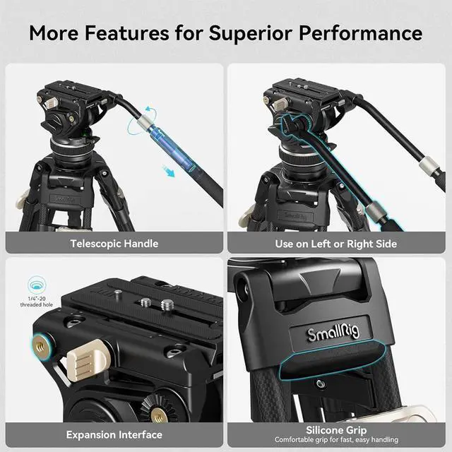 Alt view image 6 of 7 - SmallRig FreeBlazer AD-100 3-Section Heavy-Duty Carbon Fiber Tripod with Video Head