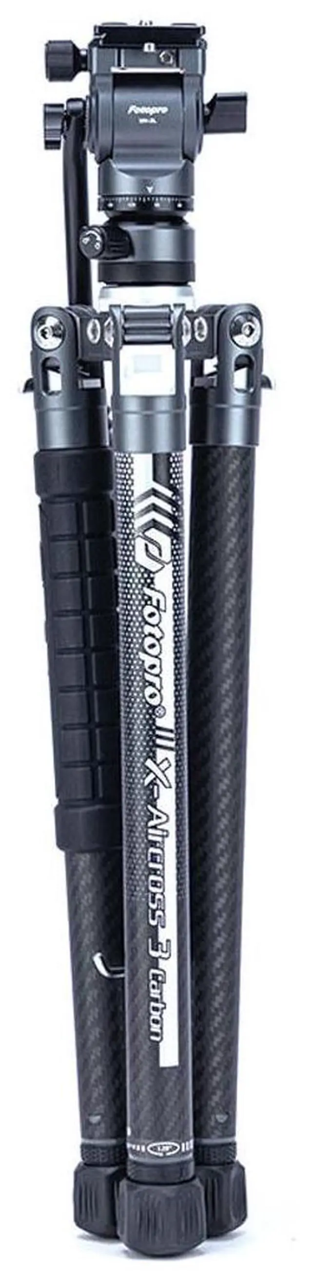Alt view image 2 of 7 - FotoPro X-AIRCROSS 3 Video 5-Section Carbon Fiber Tripod with MH-2L Fluid Video Head, Slate Gray