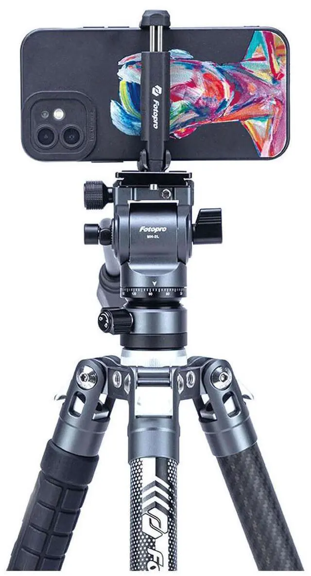 Alt view image 5 of 7 - FotoPro X-AIRCROSS 3 Video 5-Section Carbon Fiber Tripod with MH-2L Fluid Video Head, Slate Gray