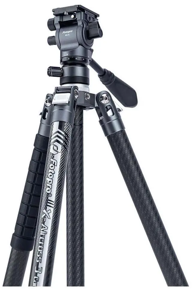 Alt view image 6 of 7 - FotoPro X-AIRCROSS 3 Video 5-Section Carbon Fiber Tripod with MH-2L Fluid Video Head, Slate Gray