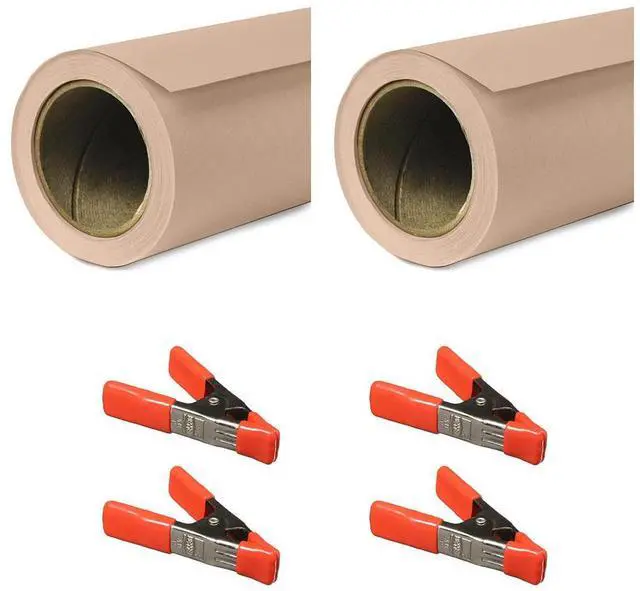 Main image of Savage 53"x36' Widetone Seamless Background Paper, Pecan, 2-Pack, Bundle with 4x 1-1/4x1" Steel Spring Orange Clamp