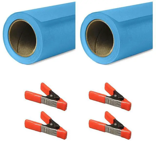 Main image of Savage 53"x36' Widetone Seamless Background Paper, Turquoise, 2-Pack, Bundle with 4x 1-1/4x1" Steel Spring Orange Clamp