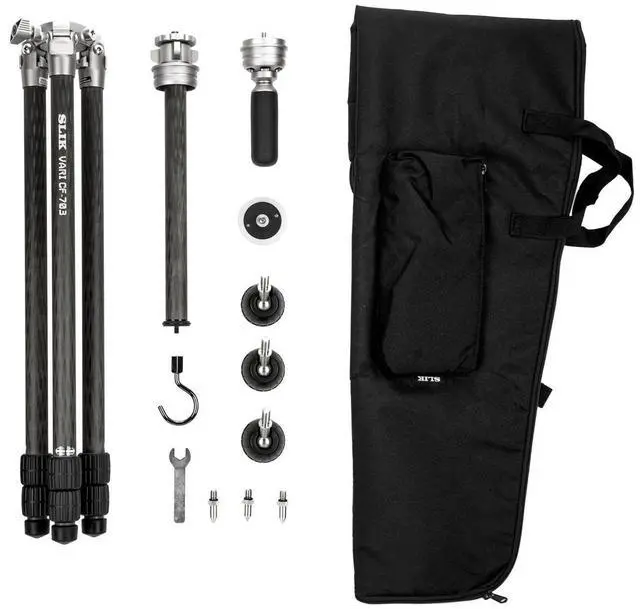 Alt view image 2 of 8 - Slik VARI CF-703 3-Section CF Tripod Professional Kit, 17.6 lbs Capacity #615928