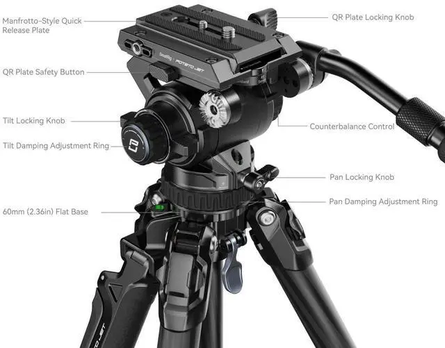 Alt view image 2 of 5 - SmallRig x Potato Jet Tribex Hydraulic 3-Section Carbon Fiber Tripod Kit