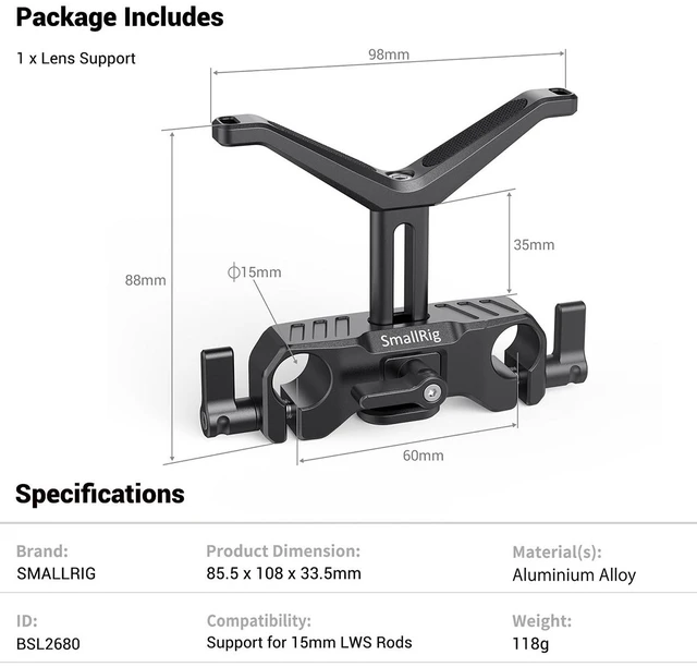 Alt view image 7 of 7 - SmallRig 15mm LWS Universal Lens Support, 34.5mm Vertical Adjustment