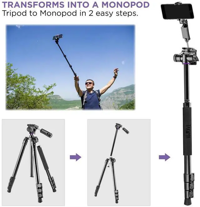Alt view image 4 of 7 - Takama Takama Flip-Zip Tripod Monopod Kit, for Camera andSmartphone with Mount Head and Lightweight Compact Bag for Multi-Functional Photo, Video and Phone   Photography