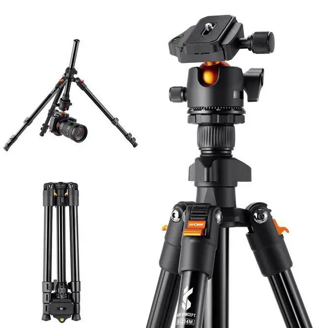 Main image of K&F Concept K234A1 4-Section Lightweight Aluminum Travel Vlog Tripod with Ball Head, Black