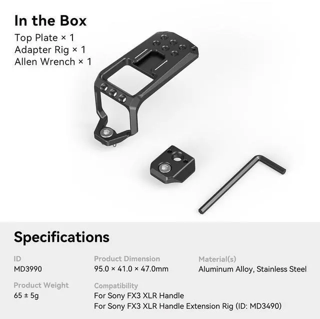Alt view image 2 of 7 - SmallRig Top Plate for Sony FX3 XLR Handle
