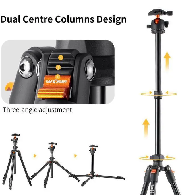 Alt view image 7 of 7 - K&F Concept K234A1 4-Section Lightweight Aluminum Travel Vlog Tripod with Ball Head, Black