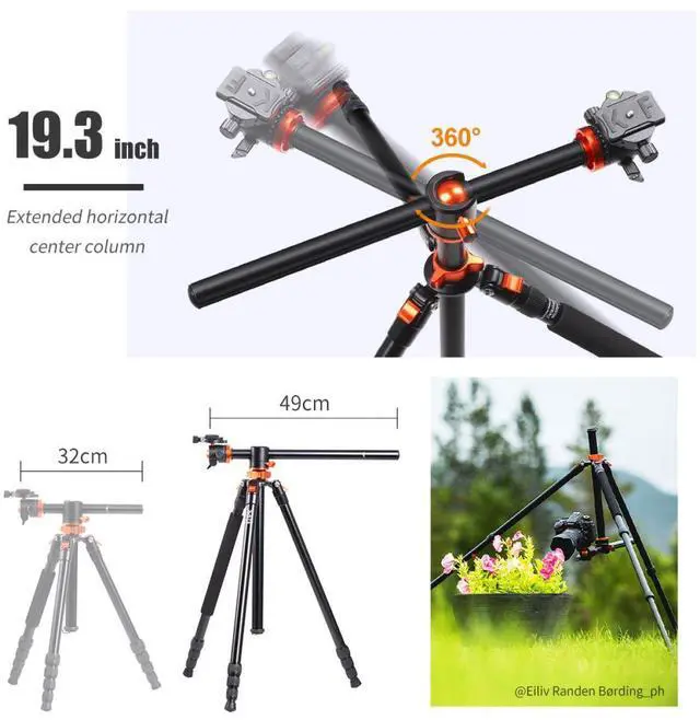 Alt view image 9 of 14 - K&F Concept 78 inch DSLR Camera Tripods with Magnesium Alloy Rotatable Multi-Angle Center Column,Load Capacity up to 22lbs/10kg