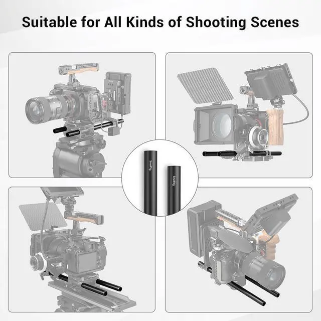 Alt view image 6 of 7 - SmallRig 15mm Black Aluminum Alloy Rod Pair, M12 Thread, 12"