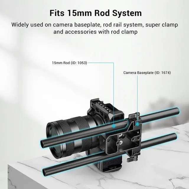 Alt view image 4 of 7 - SmallRig 15mm Black Aluminum Alloy Rod Pair, M12 Thread, 12"