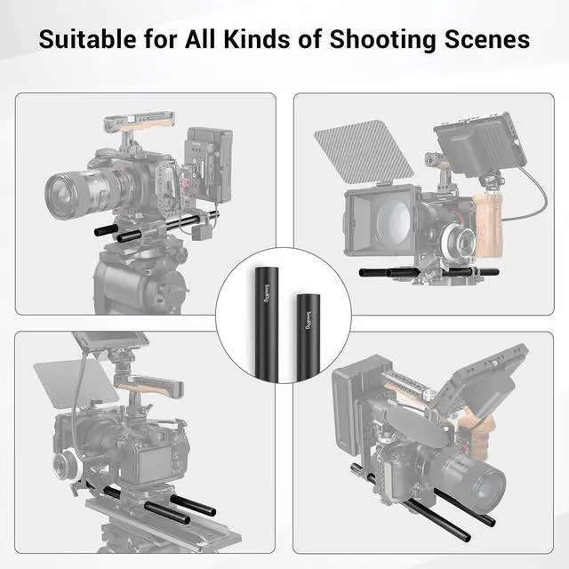Alt view image 6 of 7 - SmallRig 15mm with M12 Thread Black Aluminum Alloy Rods Combination, 6-Pack