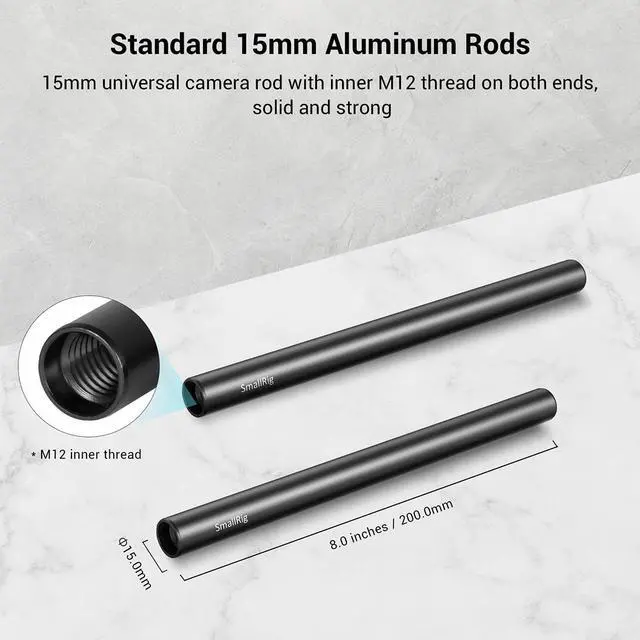 Alt view image 5 of 5 - SmallRig Baseplate with Dual 15mm Rod Clamp - With SmallRig 15mm Black Aluminum Alloy Rod Pair, M12 Thread, 8"