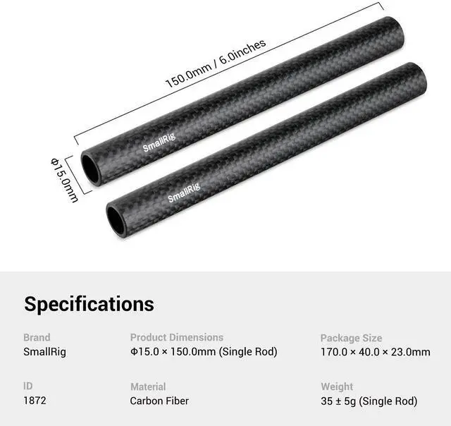 Alt view image 7 of 7 - SmallRig 15mm Carbon Fiber Rod, 6", 2-Pack