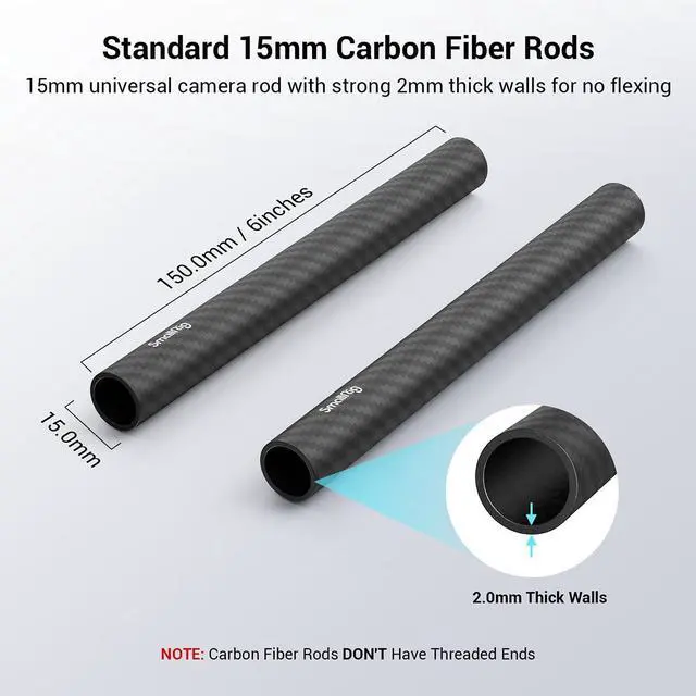 Alt view image 2 of 7 - SmallRig 15mm Carbon Fiber Rod, 6", 2-Pack