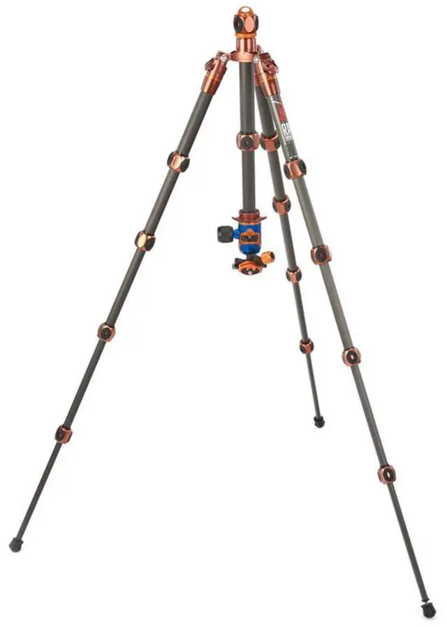 Alt view image 4 of 8 - 3 Legged Thing Legends Ray 5-Section Carbon Fiber Travel Tripod with AirHed Vu Ball Head, Bronze & Blue