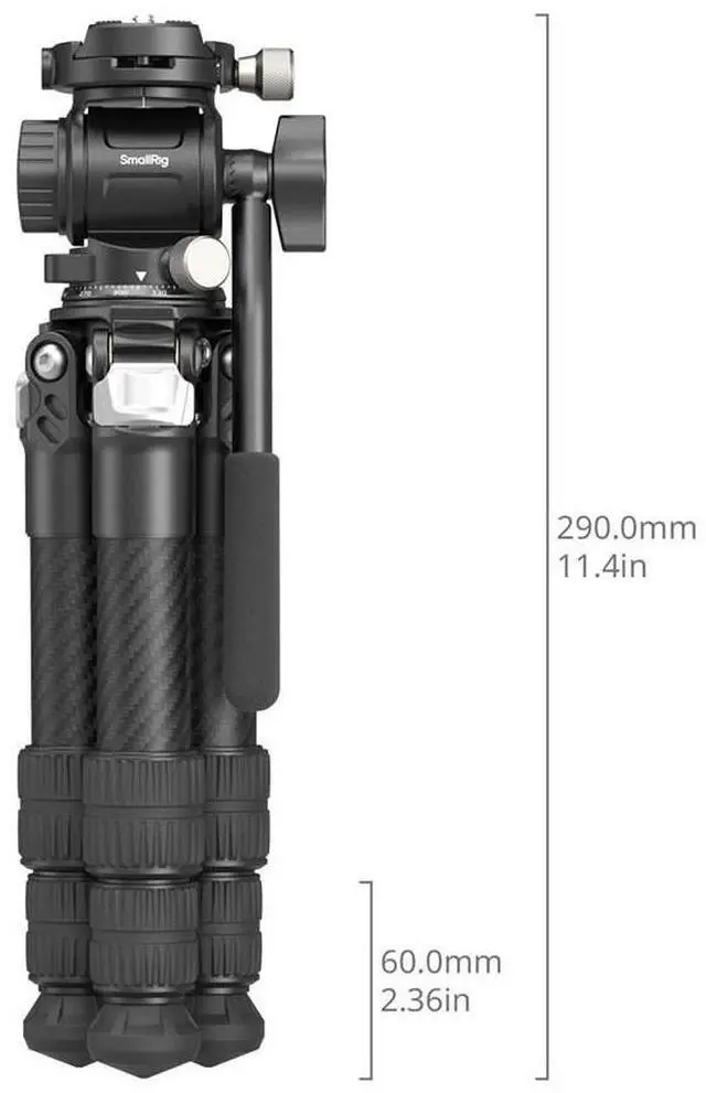Alt view image 2 of 6 - SmallRig 3-Section Heavy-Duty Carbon Fiber Tabletop Tripod with Video Head, Black