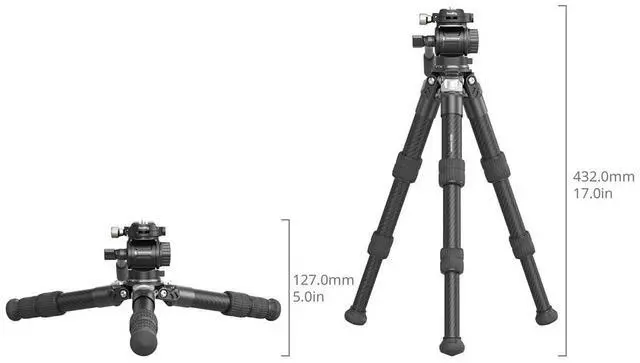 Alt view image 3 of 6 - SmallRig 3-Section Heavy-Duty Carbon Fiber Tabletop Tripod with Video Head, Black
