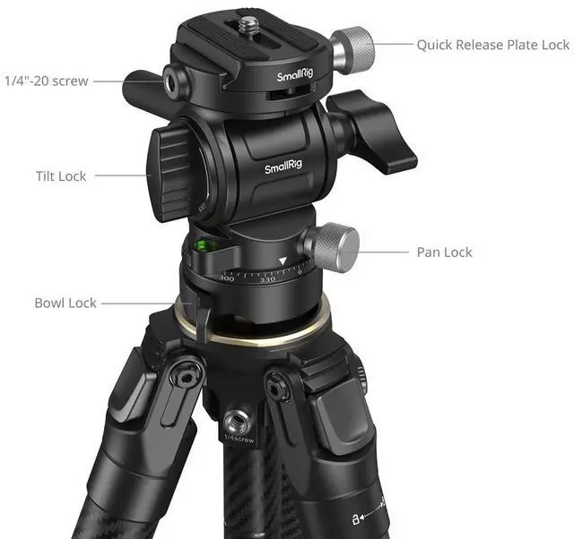 Alt view image 4 of 7 - SmallRig Portable 5-Section Carbon Fiber Travel Tripod with Ball Head, Black
