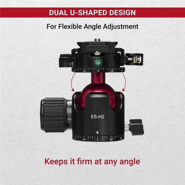 Alt view image 6 of 7 - 3Pod 3Pod Everest Series H2 Ball Head, Arca Swiss Quick Release Plate, 360 Degree Rotating Tripod Ball Head Mount, Max Load 44 lbs, Tripod Head 1/4" Screw for DSLR Camera, 3/8" Screw Hole for Tripod