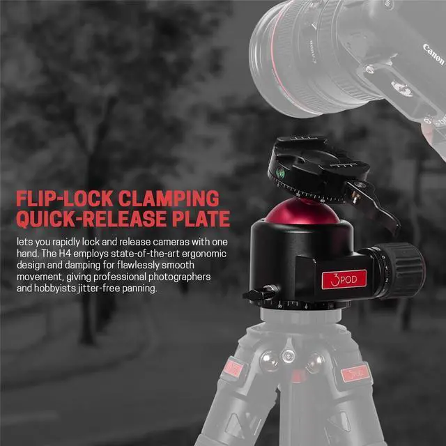 Alt view image 6 of 7 - 3Pod 3Pod Everest Series H4 Ball Head, Arca Swiss Quick Release Plate, 360 Degree Rotating Tripod Ball Head Mount, Head 1/4-inch Screw for DSLR Camera, 3/8-inch Screw Hole for Tripod