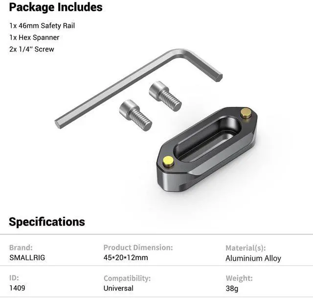Alt view image 19 of 19 - SMALLRIG DSLR Rigs Quick Release QR Safety Rail 46mm Compatible with RED Epic/Scarlet, Black Magic Camera etc.