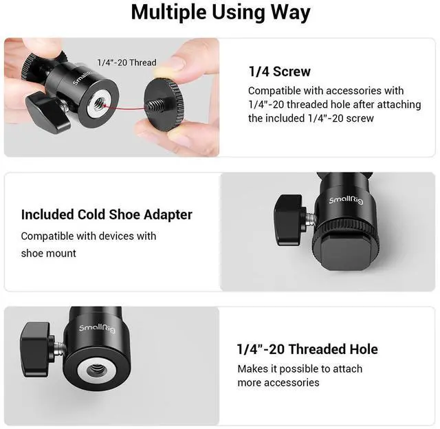 Alt view image 3 of 7 - SmallRig 1/4" Camera Hot Shoe Mount with Additional 1/4" Screw, 2-Pack