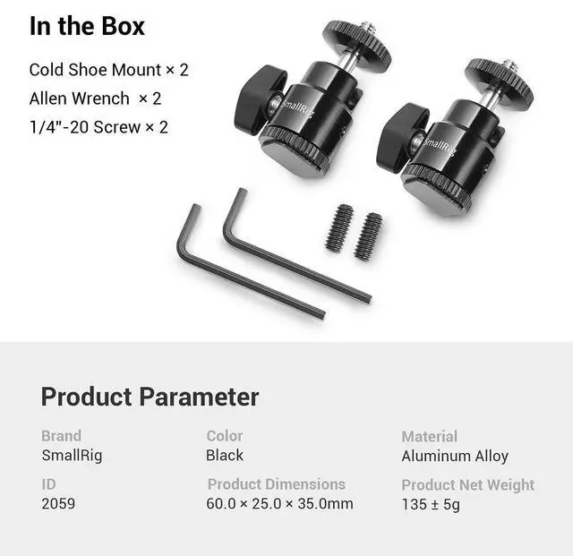 Alt view image 7 of 7 - SmallRig 1/4" Camera Hot Shoe Mount with Additional 1/4" Screw, 2-Pack