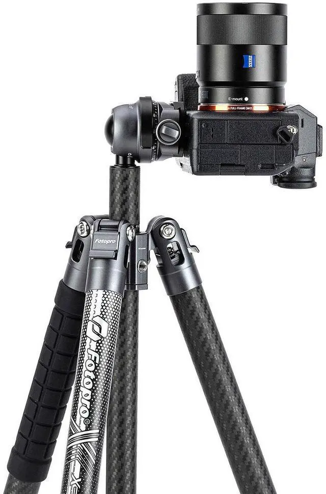 Alt view image 5 of 7 - FotoPro X-AIRFLY Video 5-Section Carbon Fiber 2-In-1 Tripod with Ball + Fluid Video Head, Orange